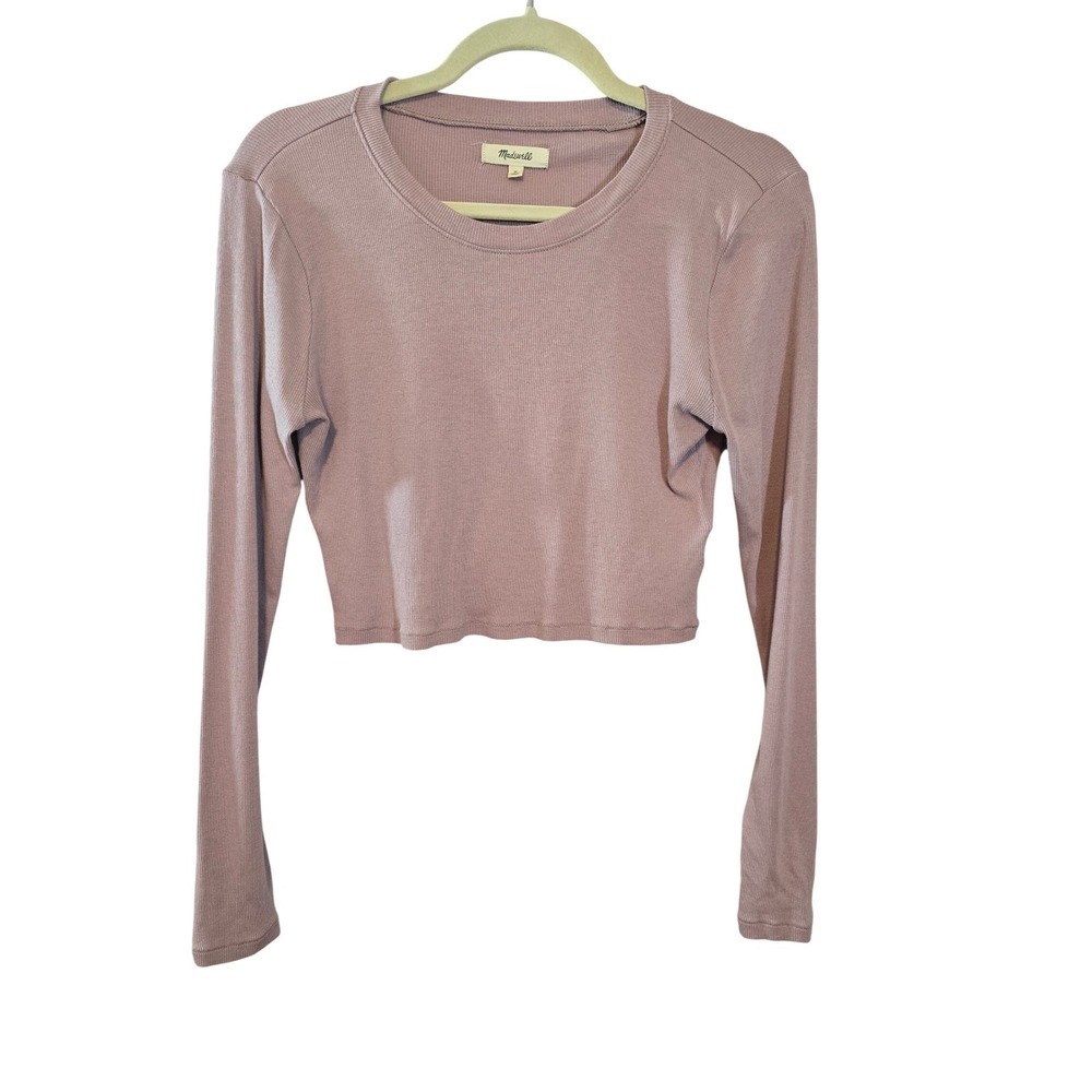 Madewell Ribbed Knit Crop Long Sleeve Top Dusty Rose Mauve‎ M Cotton Modal Blend